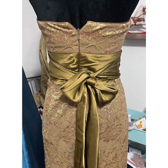 Y2K Nicole Miller Metallic Lace Strapless Dress Sz 6 Bodycon Cocktail Wedding - Picture 6 of 13